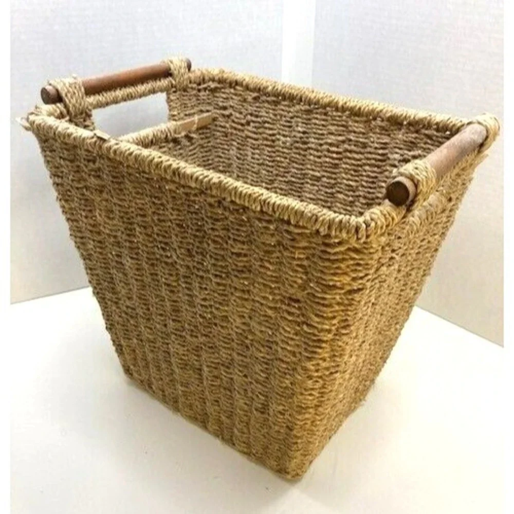 Vintage Rush Weave Waste Paper Basket - Boho Natural 11.5in‎ 1970s